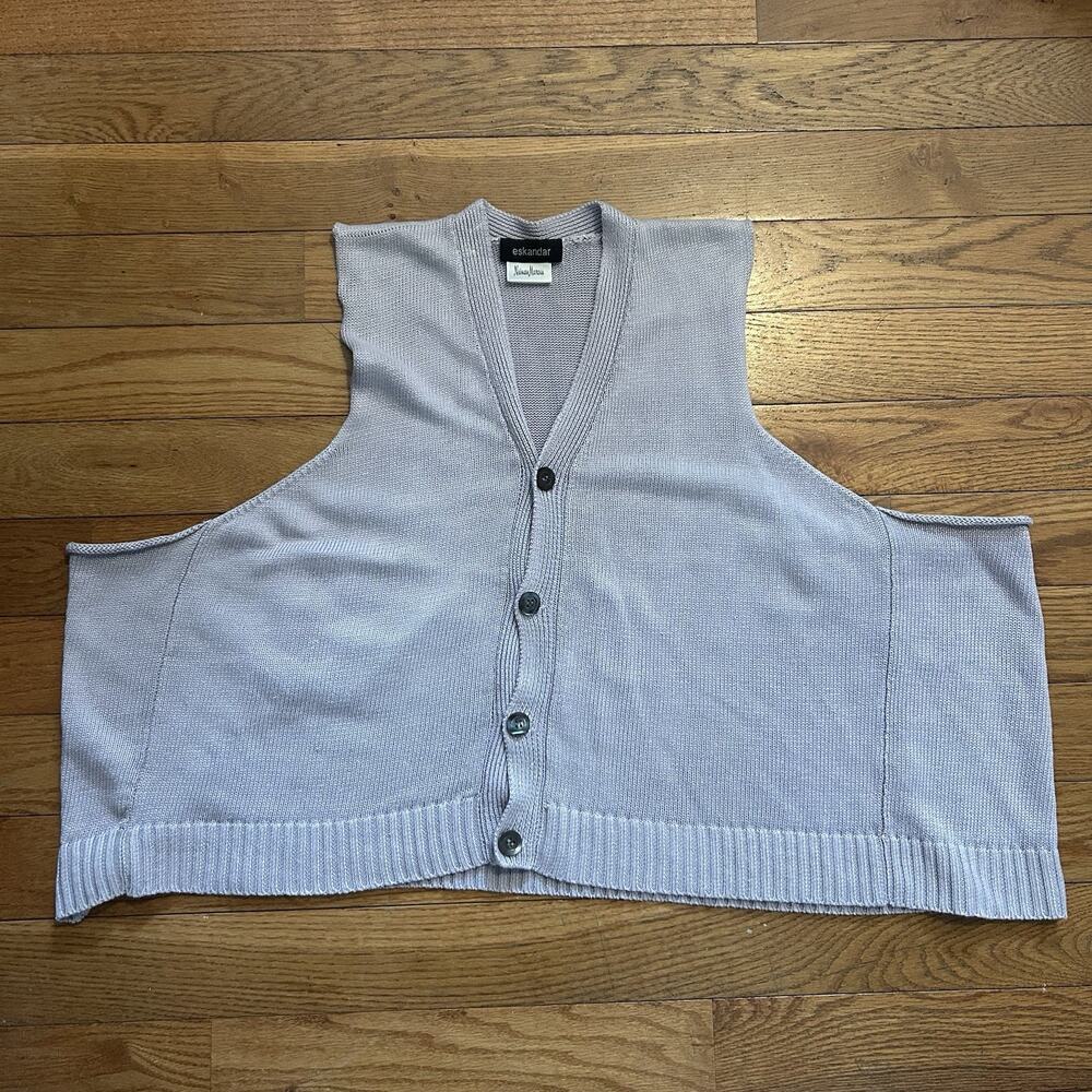 Eskandar 100% Linen Knit In Scotland Oversized Sweater Vest Cardigan OS